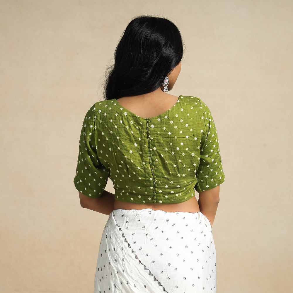 Green - Bandhani Tie Dye Cotton Stitched Blouse