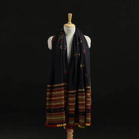 Kutch Handwoven Mirror Work Chomuk Buta Acrylic Wool Shawl 14