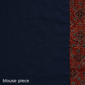Ajrakh Hand Block Print Tagai & Mirror Patchwork Pure Mul Cotton Saree 03