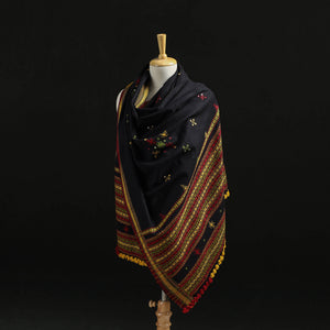 Kutch Handwoven Mirror Work Chomuk Buta Acrylic Wool Shawl 14