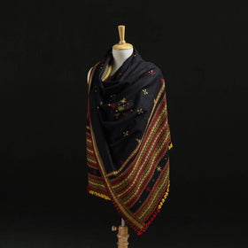 Kutch Handwoven Mirror Work Chomuk Buta Acrylic Wool Shawl 14