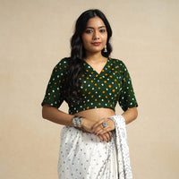 Green - Bandhani Tie Dye Cotton Stitched Blouse