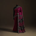 Ajrakh Hand Block Print Tagai & Mirror Patchwork Pure Mul Cotton Saree 20