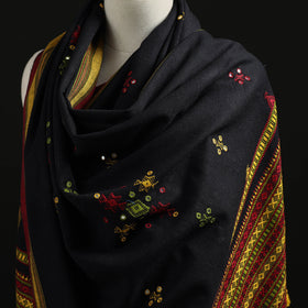 Kutch Handwoven Mirror Work Chomuk Buta Acrylic Wool Shawl 14