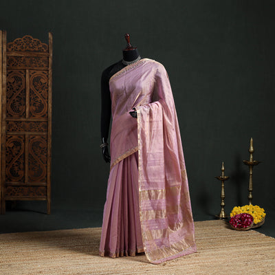 Pure Handloom Tissue Zari Buti Bead Work Katan Silk Chanderi Saree 07