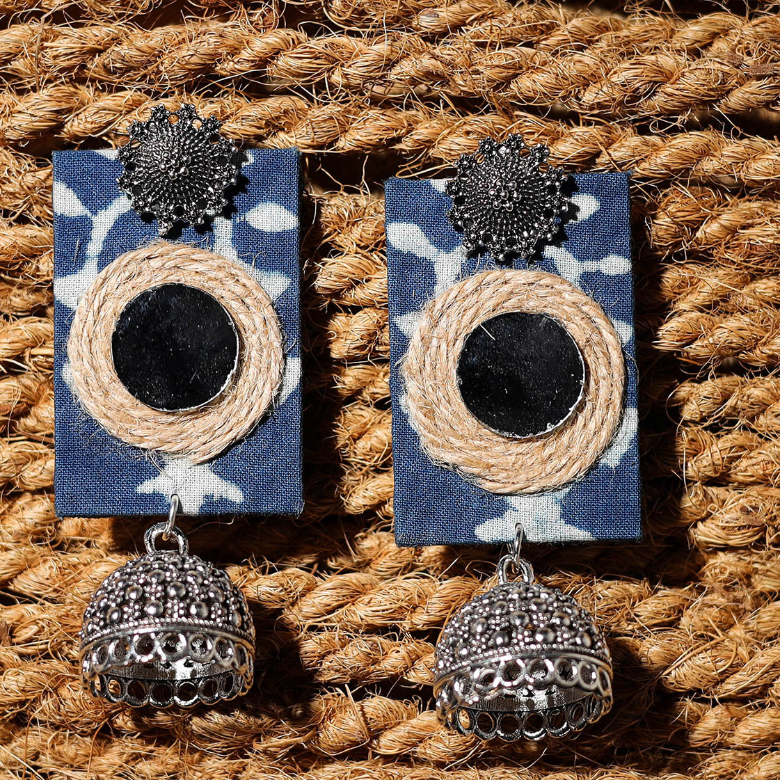 Blue - abira handcrafted gs fabart jhumki earrings