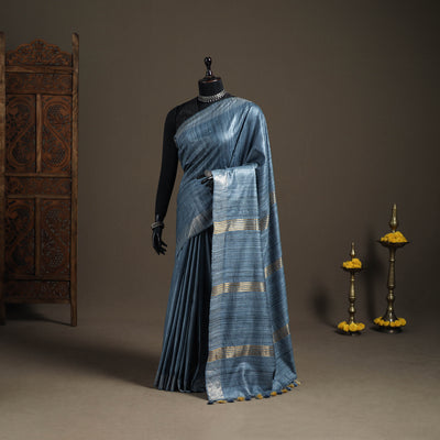 Ghicha Tussar Silk Bhagalpuri Pure Handwoven Saree with Zari Border 02