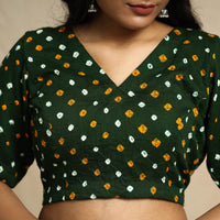 Green - Bandhani Tie Dye Cotton Stitched Blouse