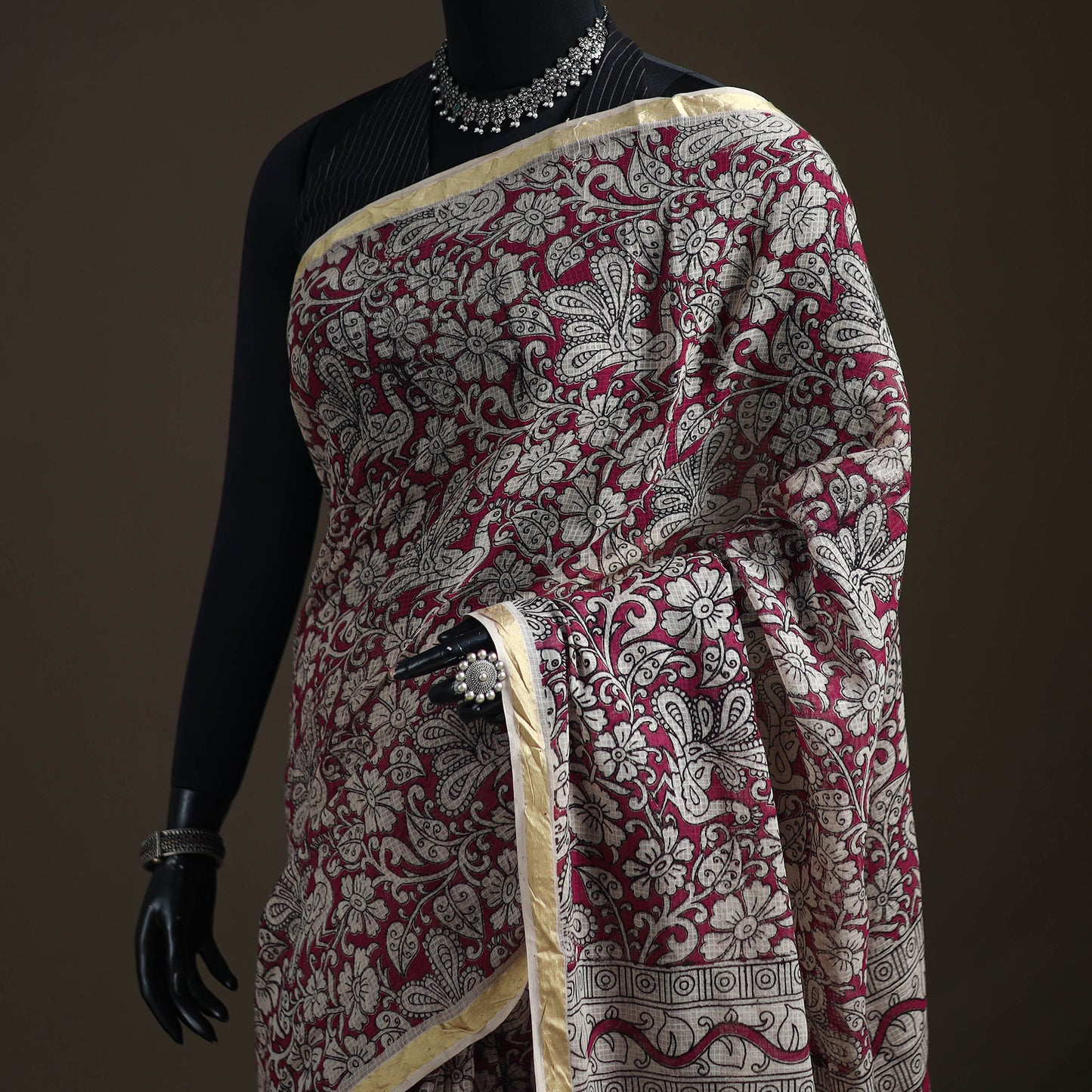 Kalamkari Printed Kota Doria Cotton Saree 01