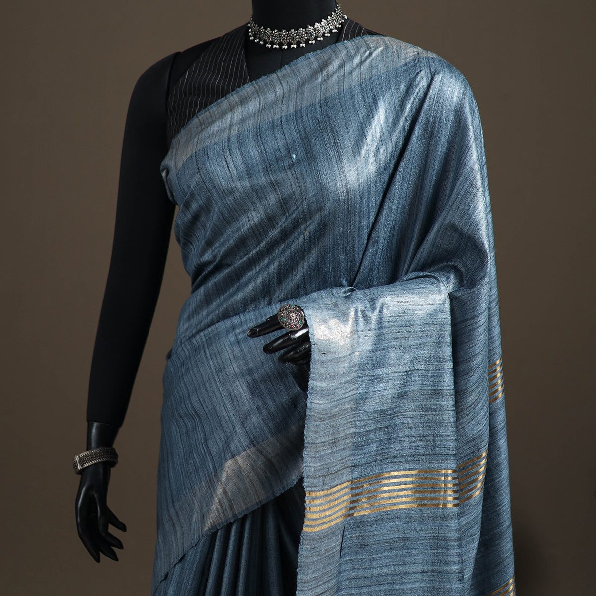 Ghicha Tussar Silk Bhagalpuri Pure Handwoven Saree with Zari Border 02