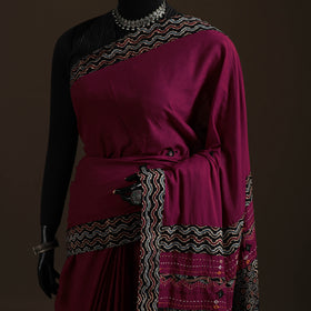 Ajrakh Hand Block Print Tagai & Mirror Patchwork Pure Mul Cotton Saree 20