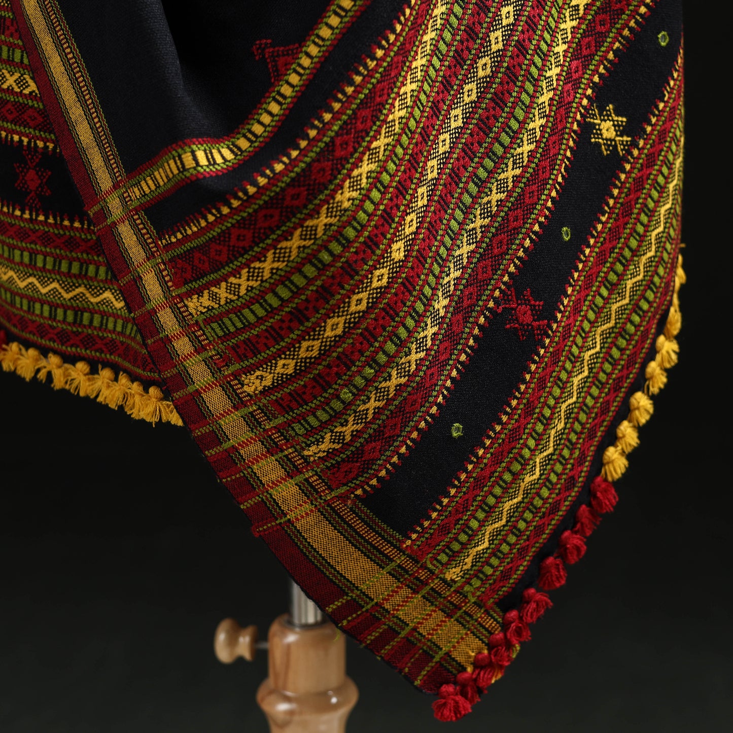 Kutch Handwoven Mirror Work Chomuk Buta Acrylic Wool Shawl 14