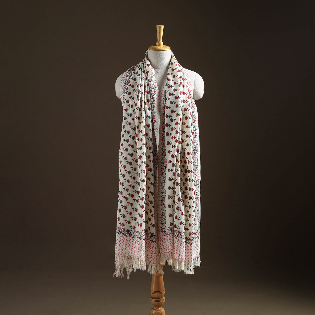 Floral Sanganeri Print Pure Merino Wool Handwoven Shawl 05