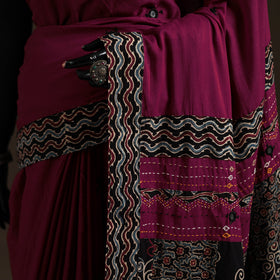 Ajrakh Hand Block Print Tagai & Mirror Patchwork Pure Mul Cotton Saree 20
