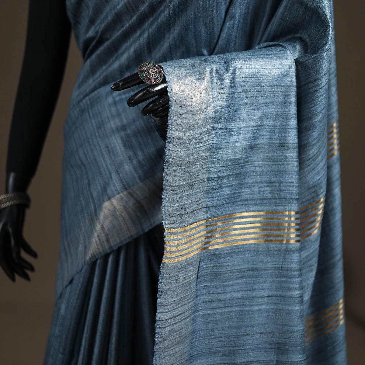 Ghicha Tussar Silk Bhagalpuri Pure Handwoven Saree with Zari Border 02