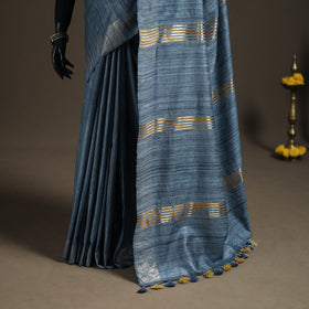Ghicha Tussar Silk Bhagalpuri Pure Handwoven Saree with Zari Border 02
