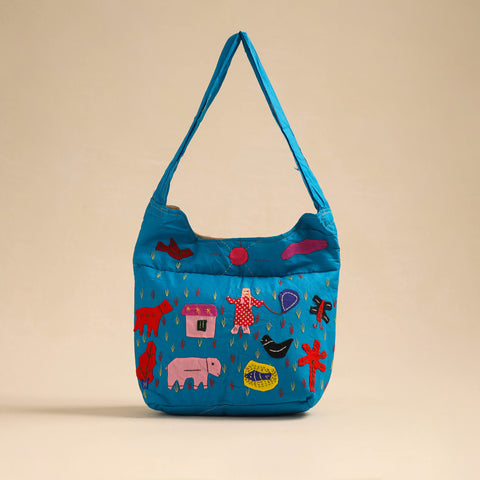 Blue - Pipli Applique Work Shoulder Bag 15