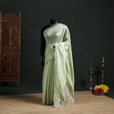 Pure Handloom Zari Pallu Bead Work Chanderi Silk Saree 18