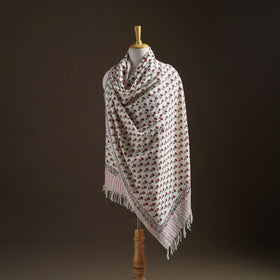 Floral Sanganeri Print Pure Merino Wool Handwoven Shawl 05