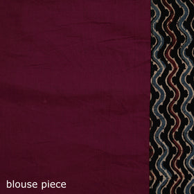 Ajrakh Hand Block Print Tagai & Mirror Patchwork Pure Mul Cotton Saree 20