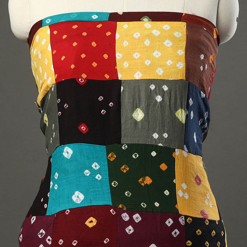 Multicolor - Bandhani Tie-Dye Patchwork Cotton Kurta Material - (2.45 meter) 05