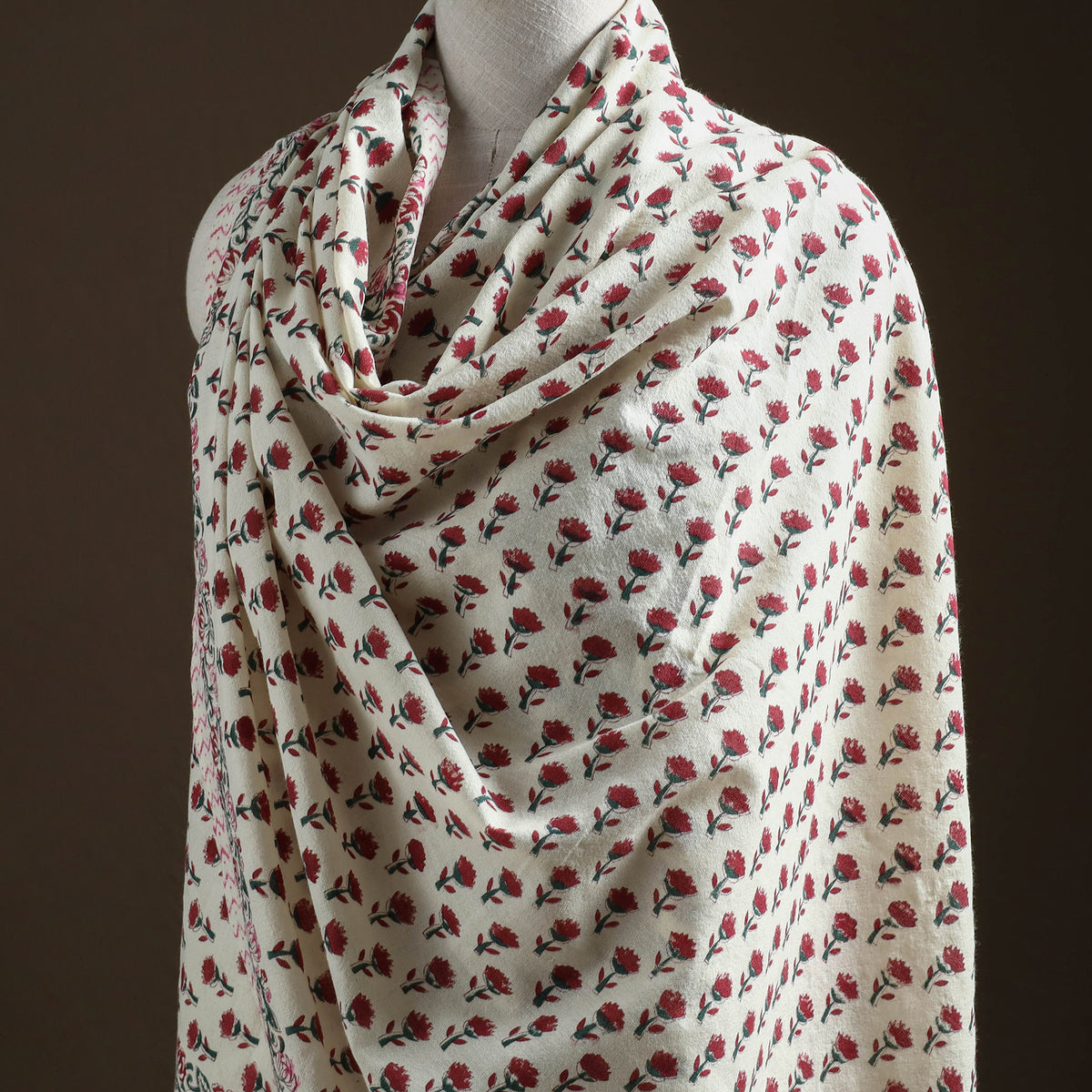 Floral Sanganeri Print Pure Merino Wool Handwoven Shawl 05