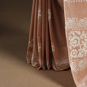 Brown - mul cotton hand batik saree 20 - handcrafted