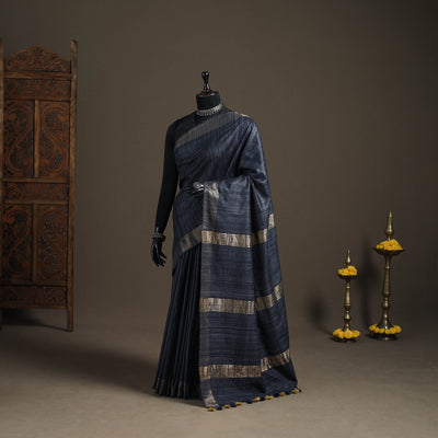 Ghicha Tussar Silk Bhagalpuri Pure Handwoven Saree with Zari Border 03