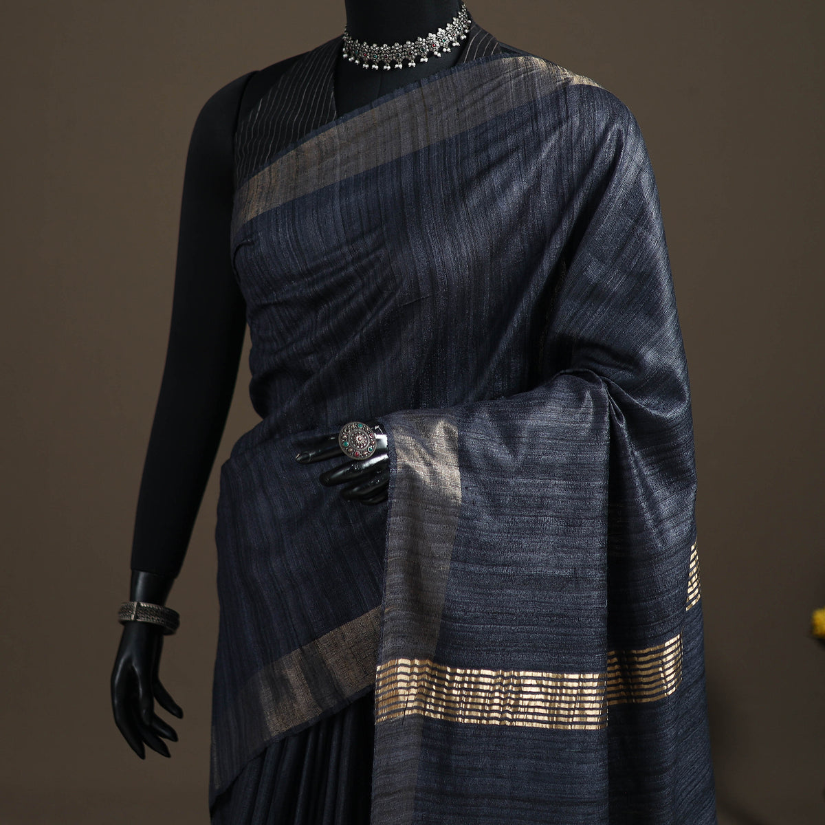 Ghicha Tussar Silk Bhagalpuri Pure Handwoven Saree with Zari Border 03
