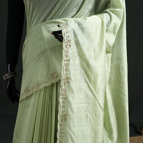 Pure Handloom Zari Pallu Bead Work Chanderi Silk Saree 18
