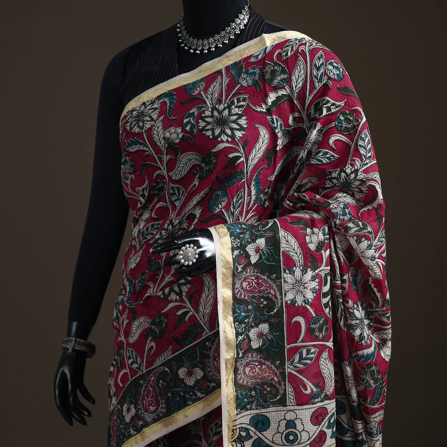 Kalamkari Printed Kota Doria Cotton Saree 02
