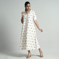 White - Pochampally Double Ikat Weave Cotton Dress
