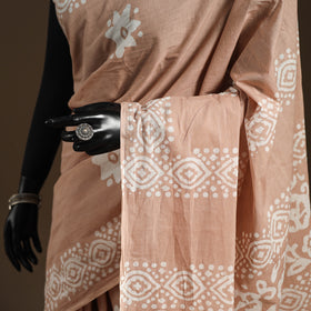 Brown - mul cotton hand batik saree 20 - handcrafted