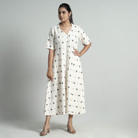 White - Pochampally Double Ikat Weave Cotton Dress
