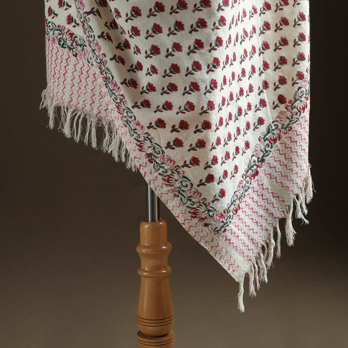 Floral Sanganeri Print Pure Merino Wool Handwoven Shawl 05