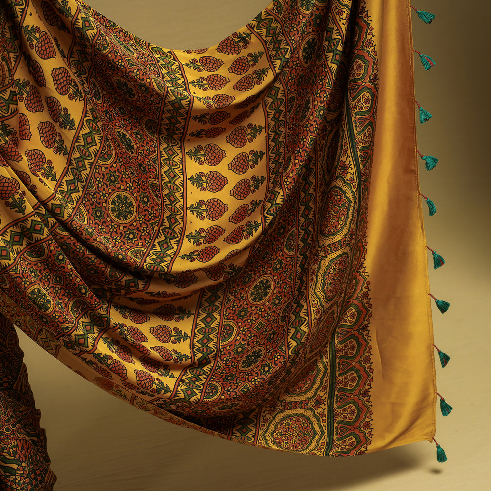 ajrakh block printed saree