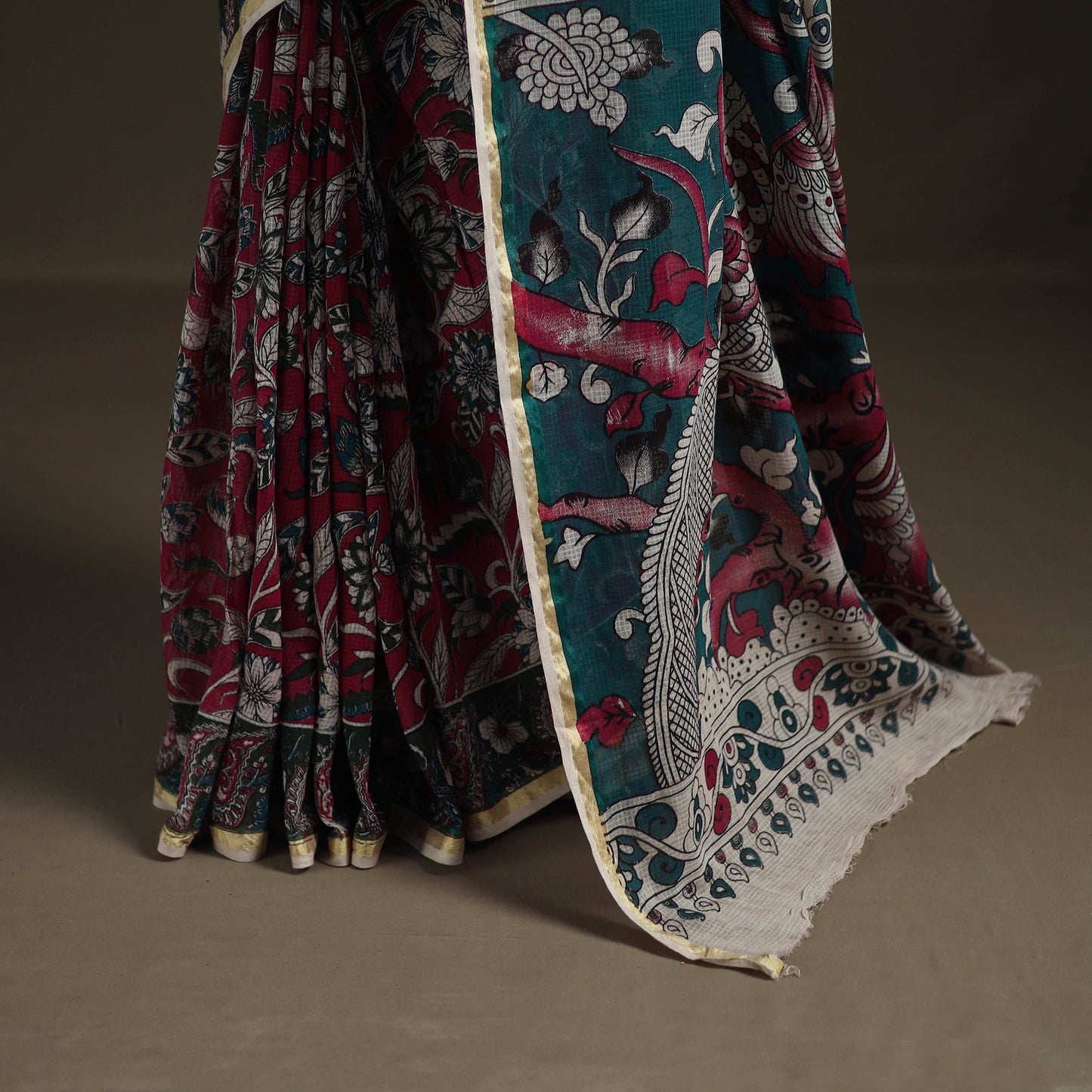 Kalamkari Printed Kota Doria Cotton Saree 02