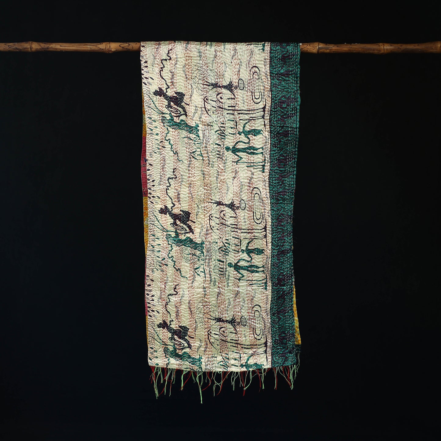Bengal Kantha Handwork Patchwork Reversible Silk Stole 154