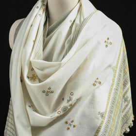 Kutch Handwoven Mirror Work Chomuk Buta Acrylic Wool Shawl 16