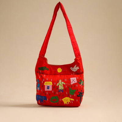 Red - Pipli Applique Work Shoulder Bag 02