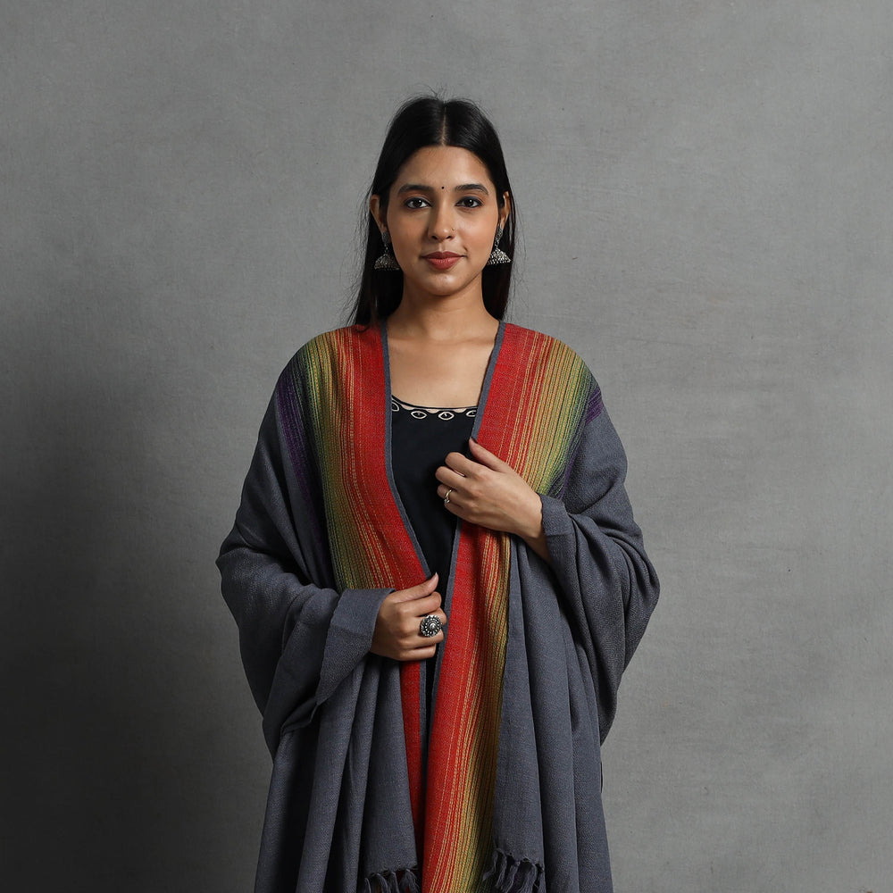 Grey - Kumaun Handwoven Pure Merino Wool Shawl for Women 121