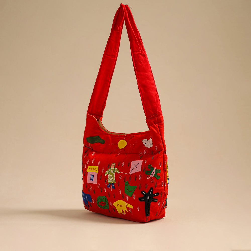 Red - Pipli Applique Work Shoulder Bag 02