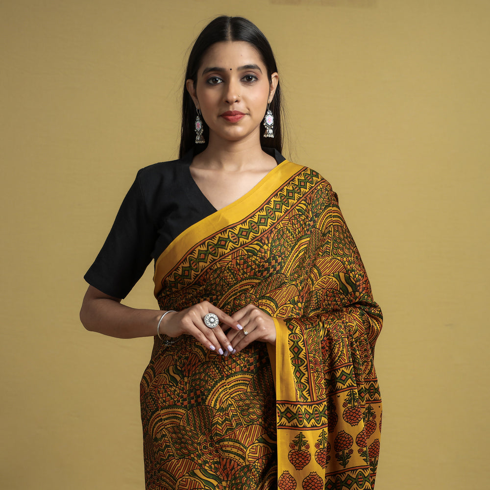 ajrakh block printed saree