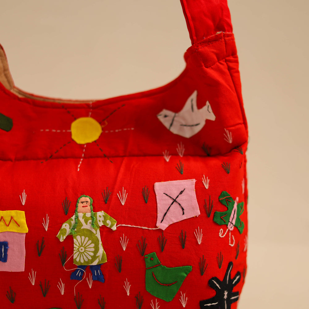 Red - Pipli Applique Work Shoulder Bag 02