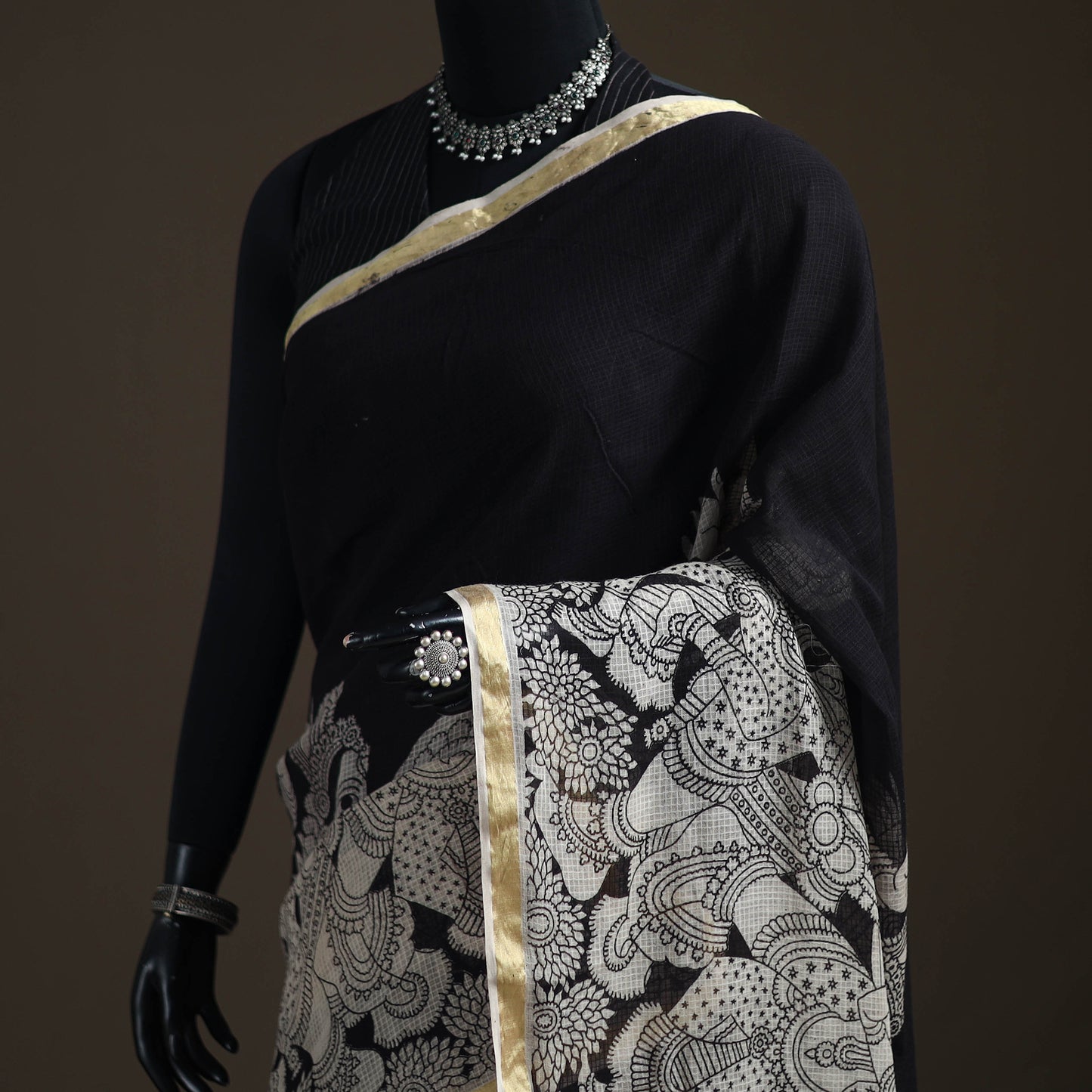 Kalamkari Printed Kota Doria Cotton Saree 03