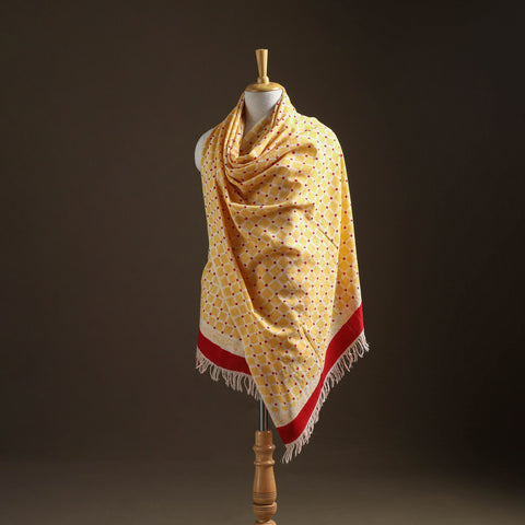 Floral sanganeri print pure merino wool handwoven shawl 07