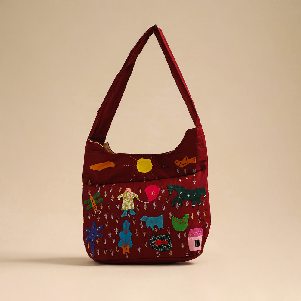 Maroon - Pipli Applique Work Shoulder Bag 03