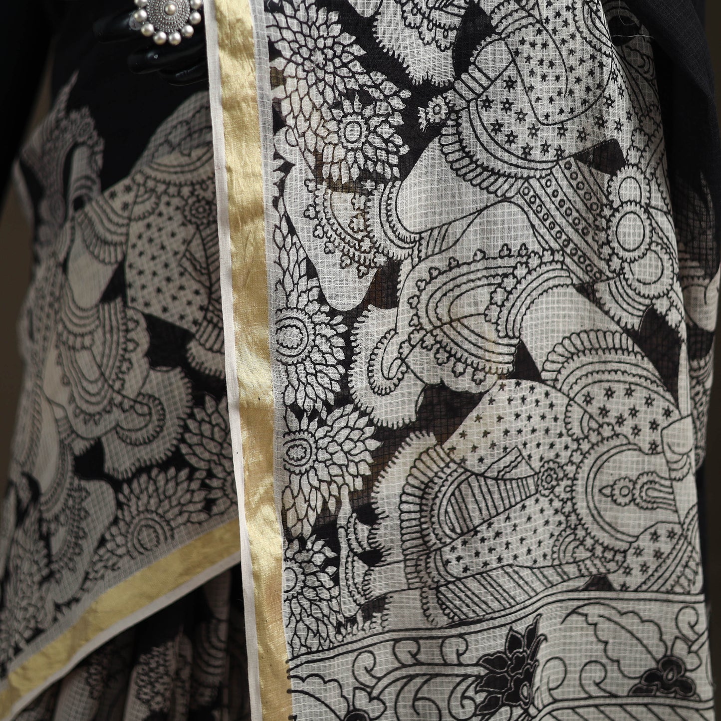 Kalamkari Printed Kota Doria Cotton Saree 03