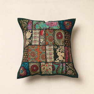 Green - Khambadiya Patchwork Cotton Cushion Cover (16 x 16 in)