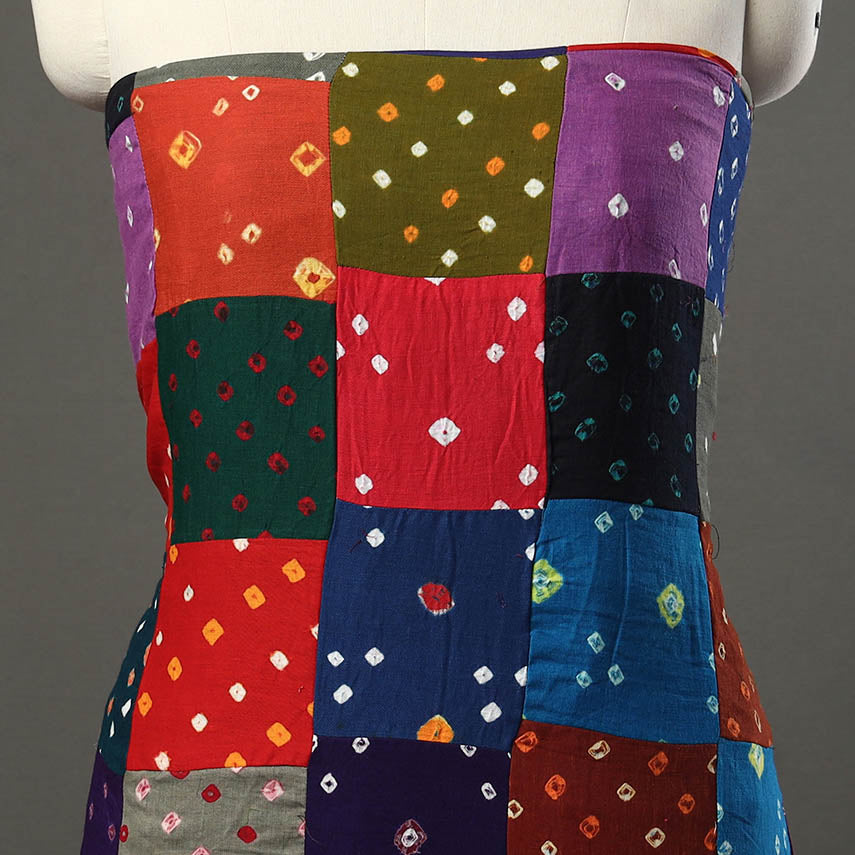 Multicolor - Bandhani Tie-Dye Patchwork Cotton Kurta Material - (2.8 meter) 08